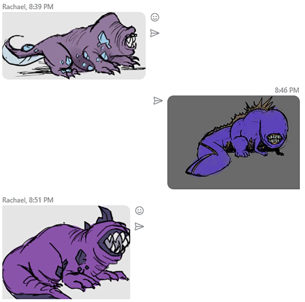 'Mother Beast' character development by Rachael Till and Vytautas Vasiliauskas using skype chat